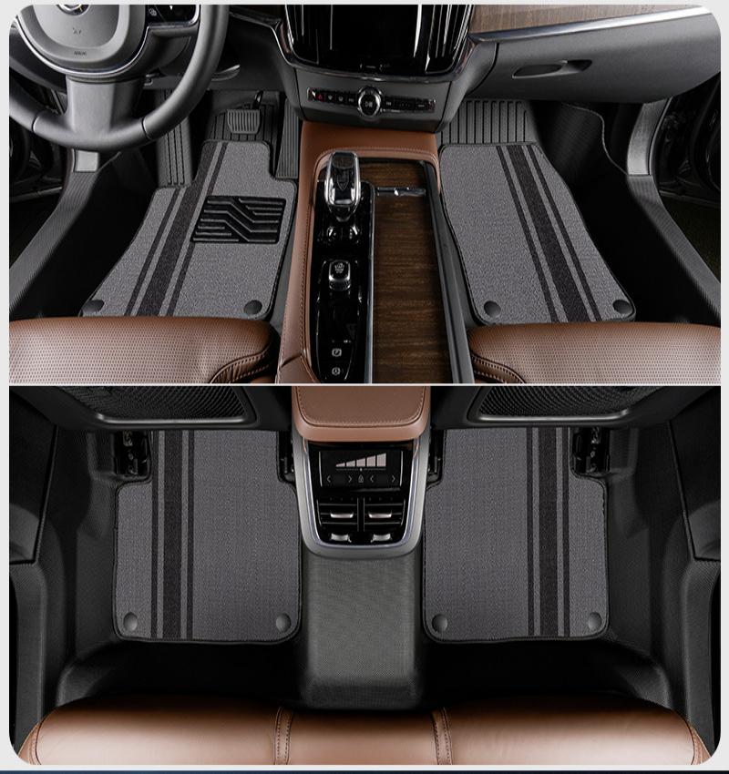 Double layer tpe +Black and grey stripes chenille floor mats